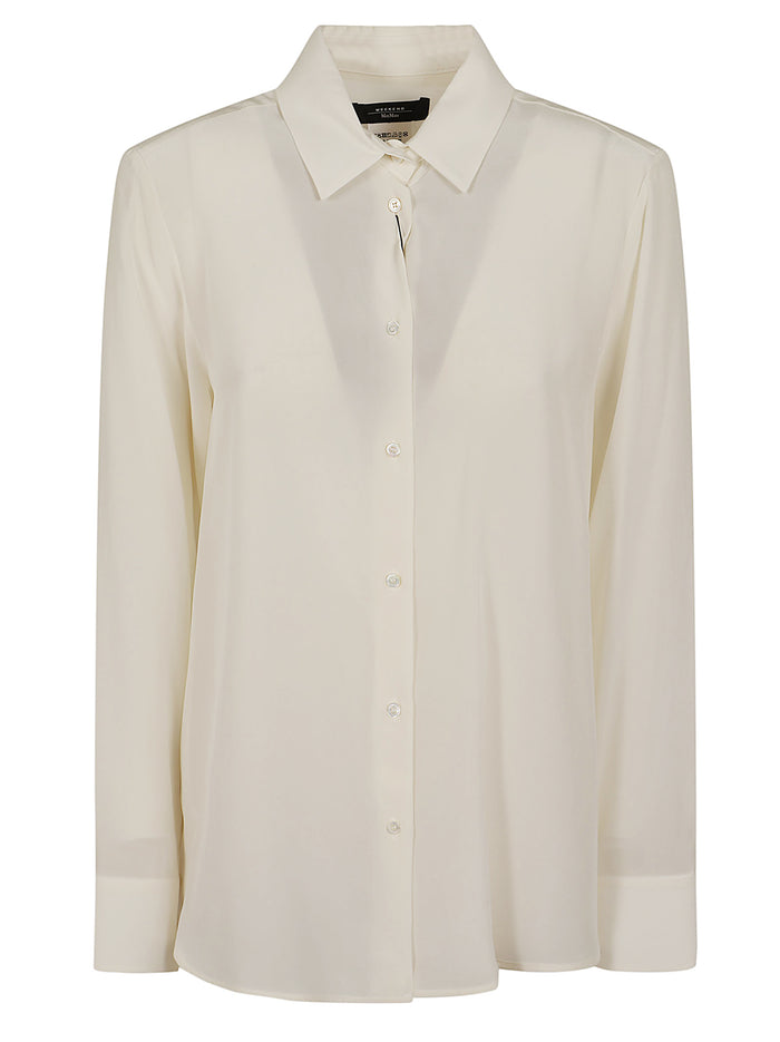 Crepe De Chine Pura Seta Lavato White Camicia