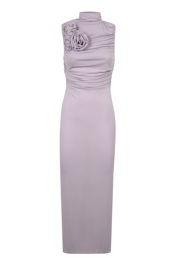 Jersey Dress With Decorative Flowers Lilac Cuprammonium Rayon