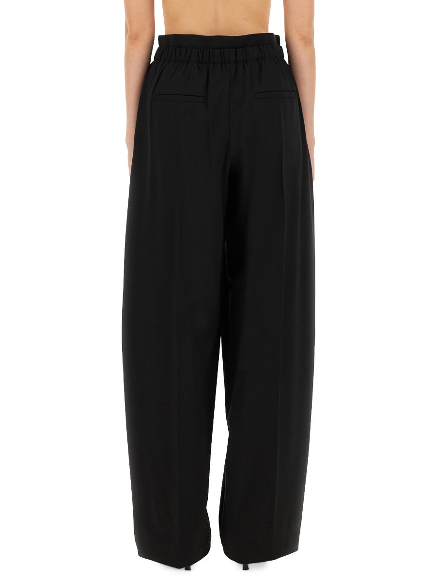 Wide Leg Pants Black Virgin Wool Trousers