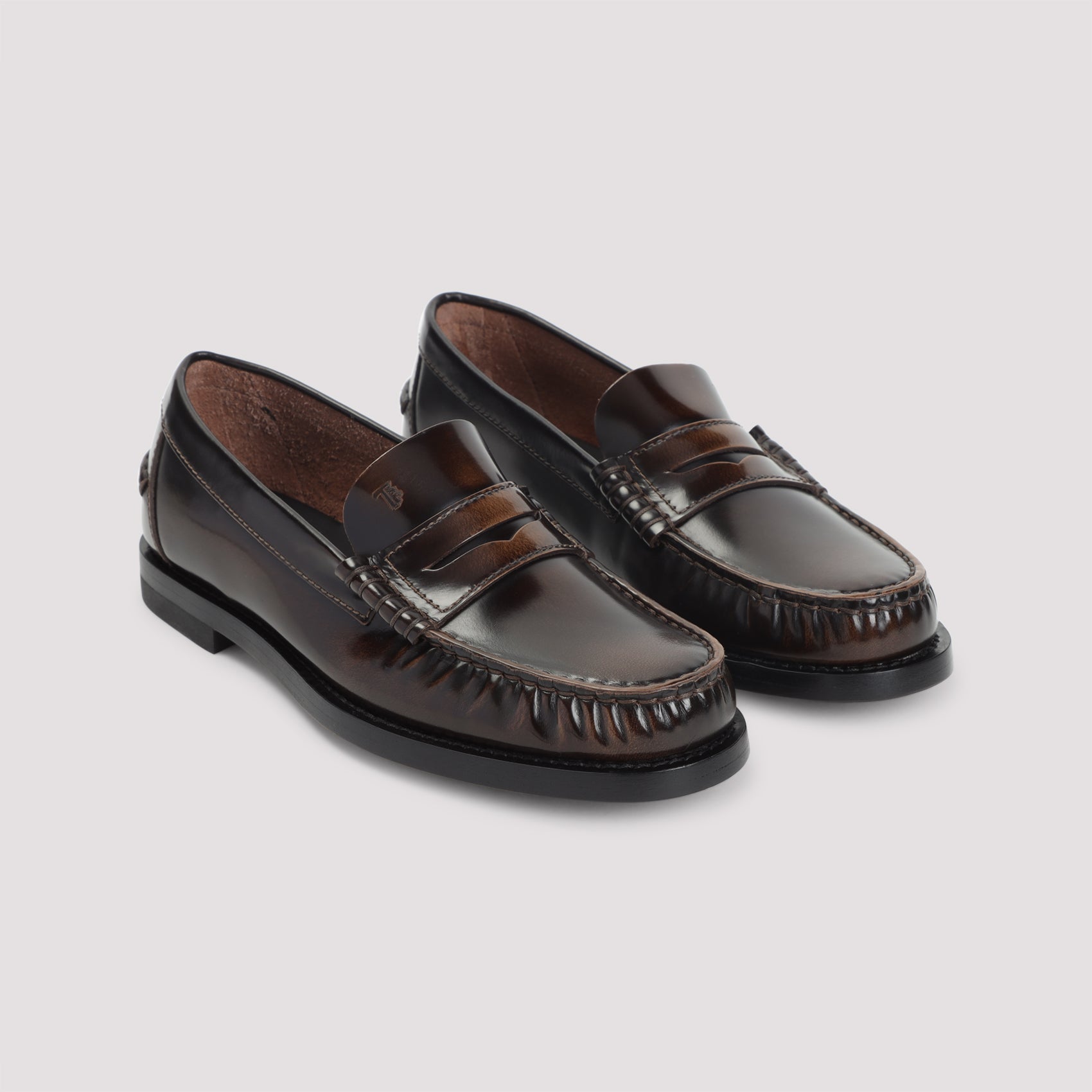 Tods Calf Leather Loafers Brown Shoe