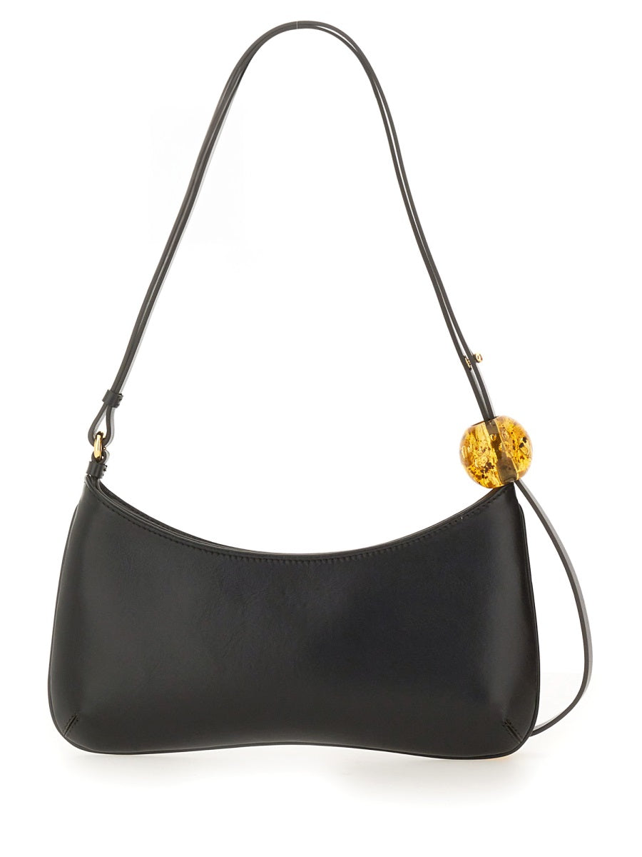 Shoulder Bag Bisou Perle Black Cotton; Cow Leather