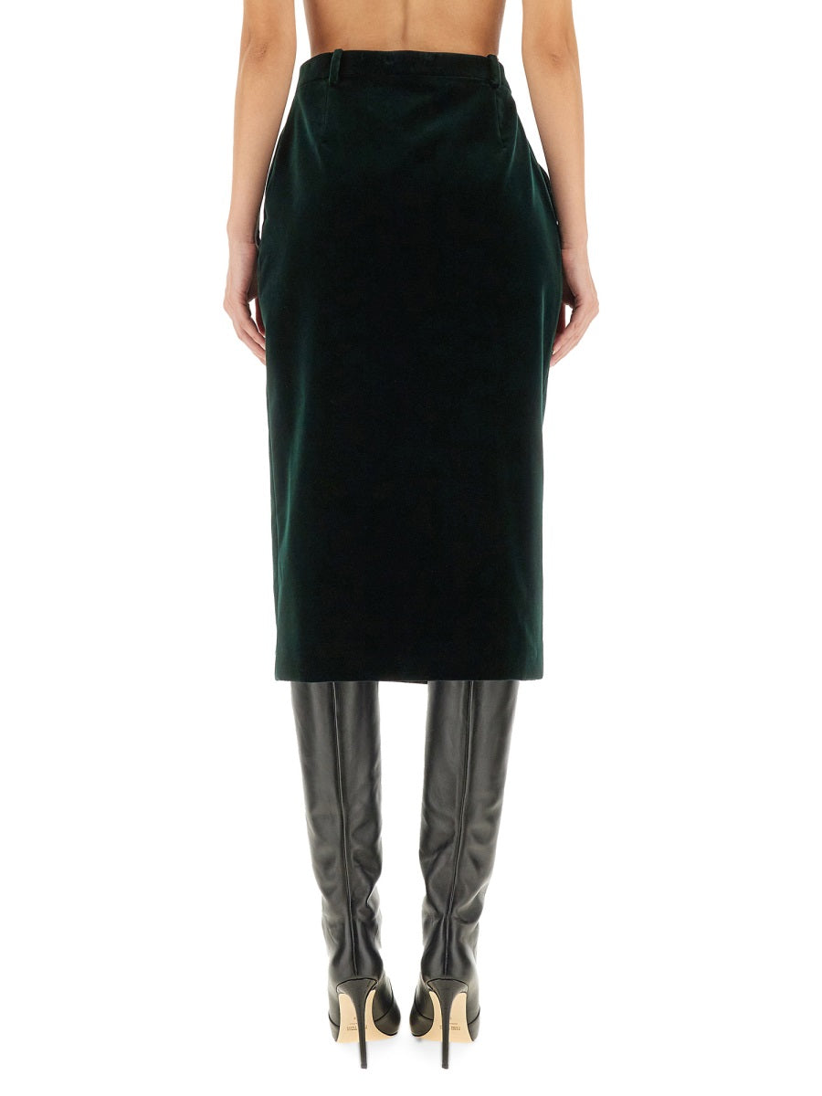Velvet Crossover Midi Skirt Green Cotton
