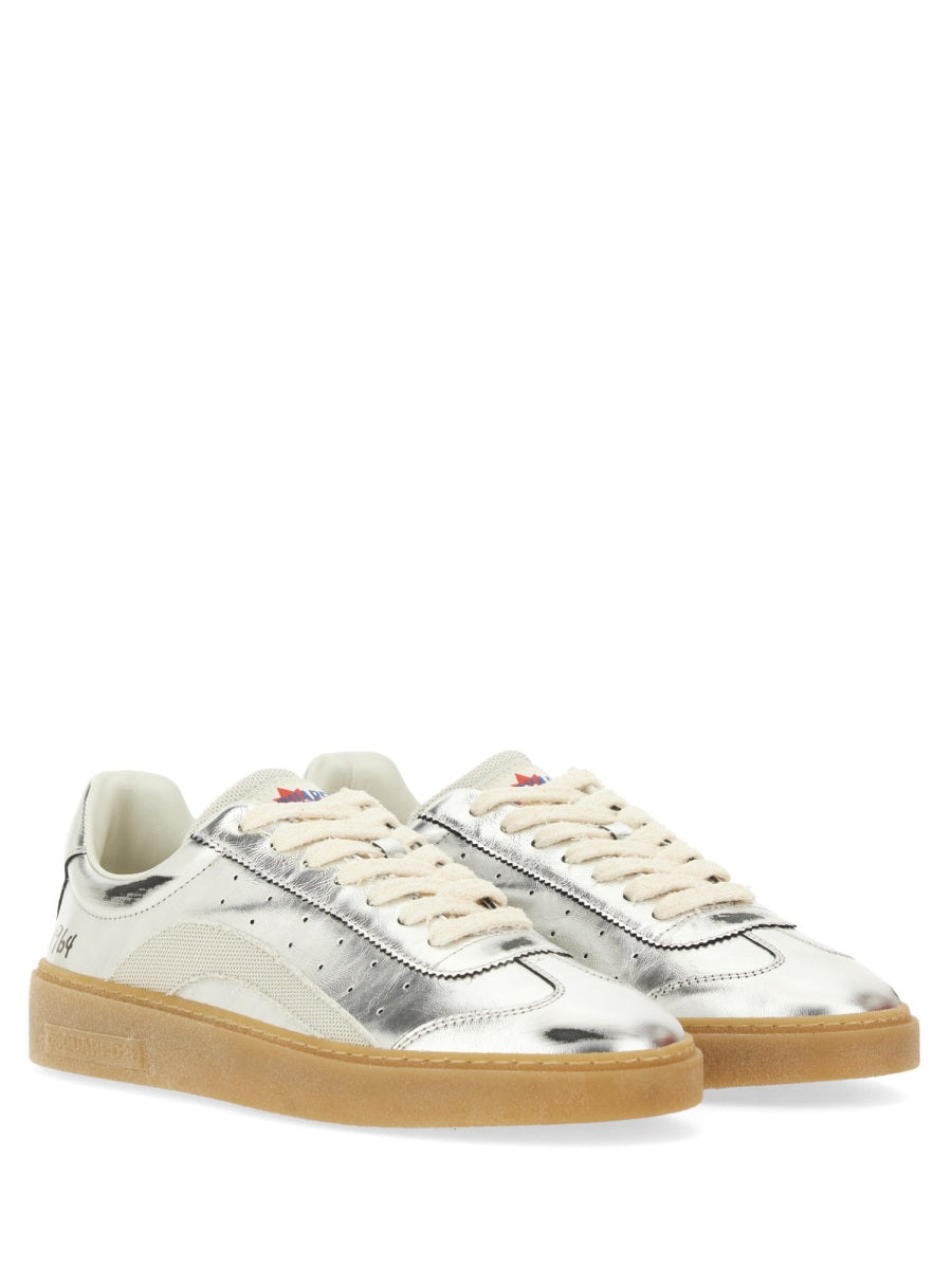 Leather Sneaker Silver Calf Polyester Trainers
