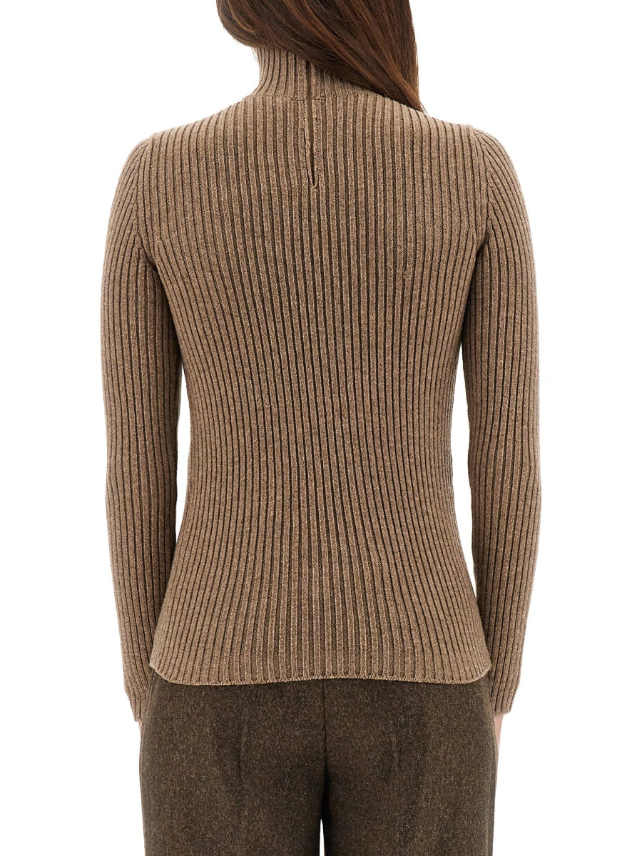 Turtleneck Sweater Ribbed Brown Wool Jumpers