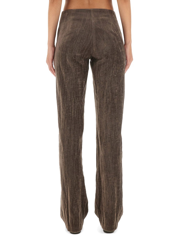 Velvet Crinkle Slim Pants Brown Cotton Trousers