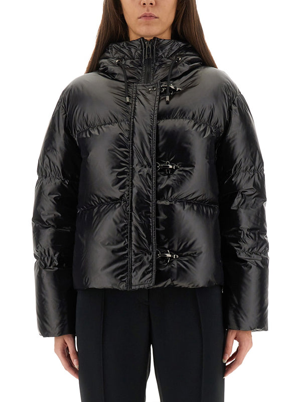 Down Jacket With Hood Black Polyamide Trench & Raincoats