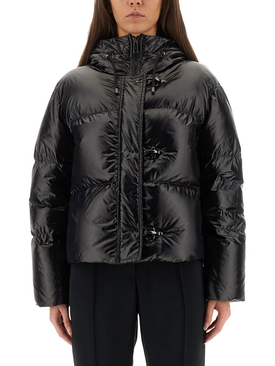 Down Jacket With Hood Black Polyamide Trench & Raincoats