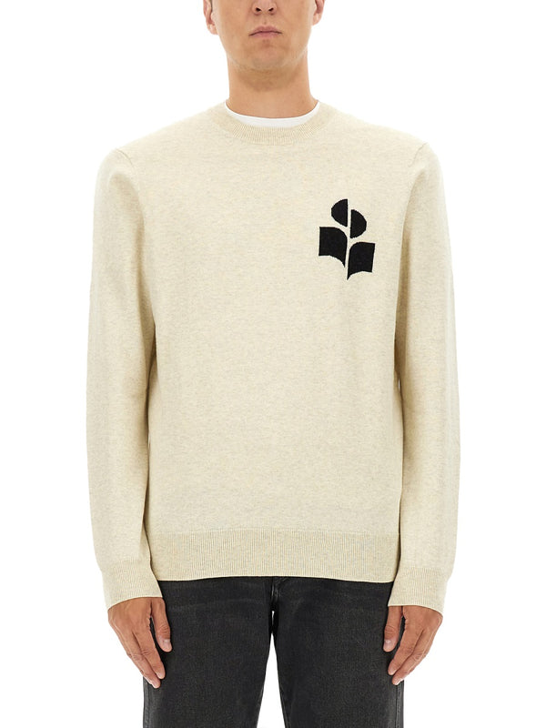 Jersey With Logo Ivory Cotton Jumpers