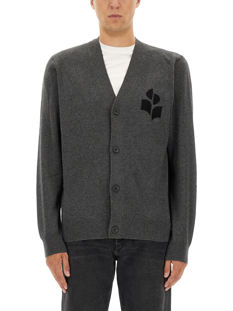Cardigan With Logo Charcoal Cotton Jumpers