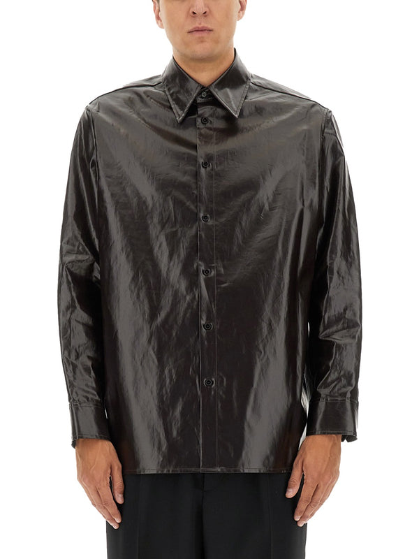 Shiny Linen Shirt Brown