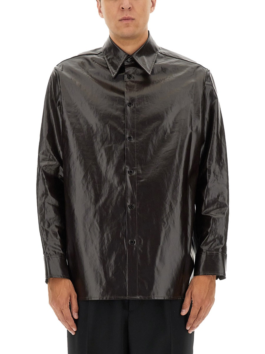 Shiny Linen Shirt Brown