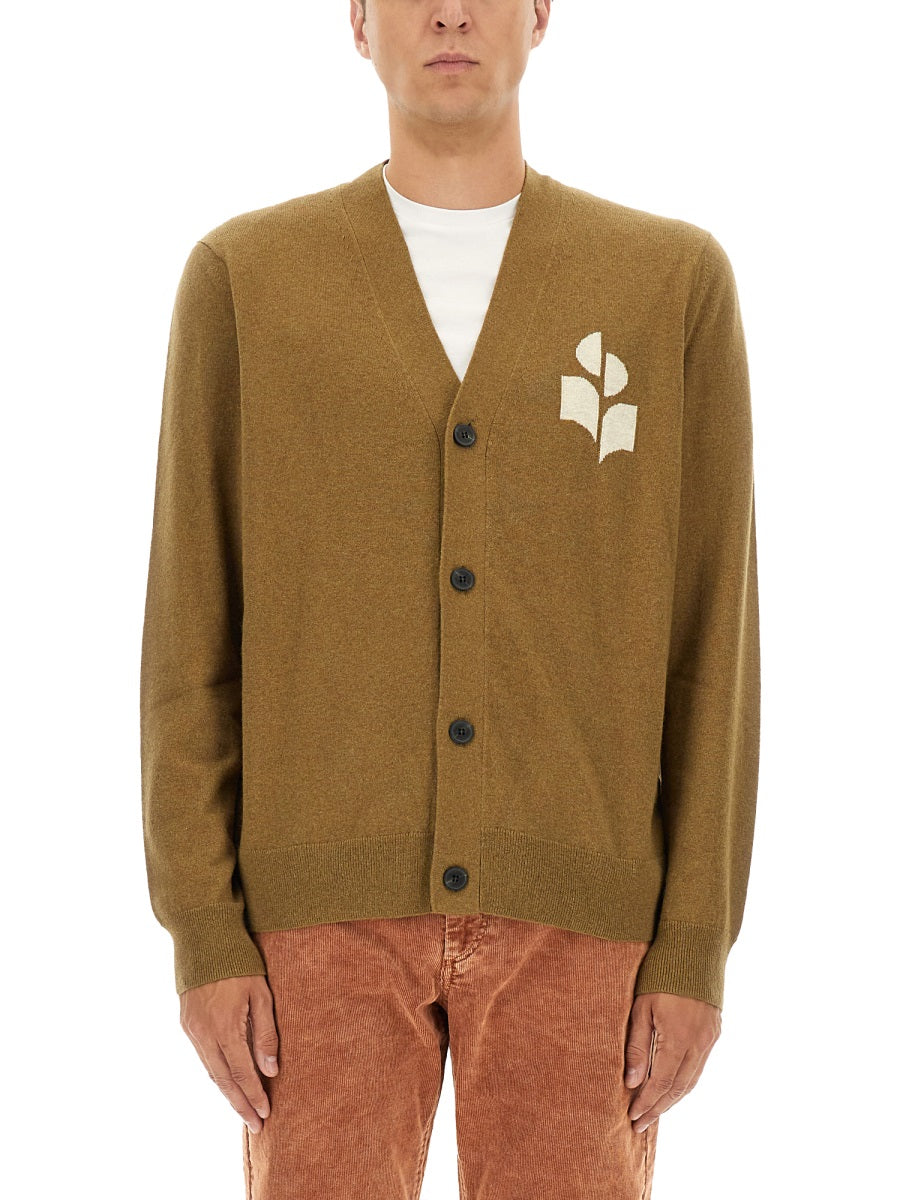 Cardigan With Logo Brown Cotton Jumpers