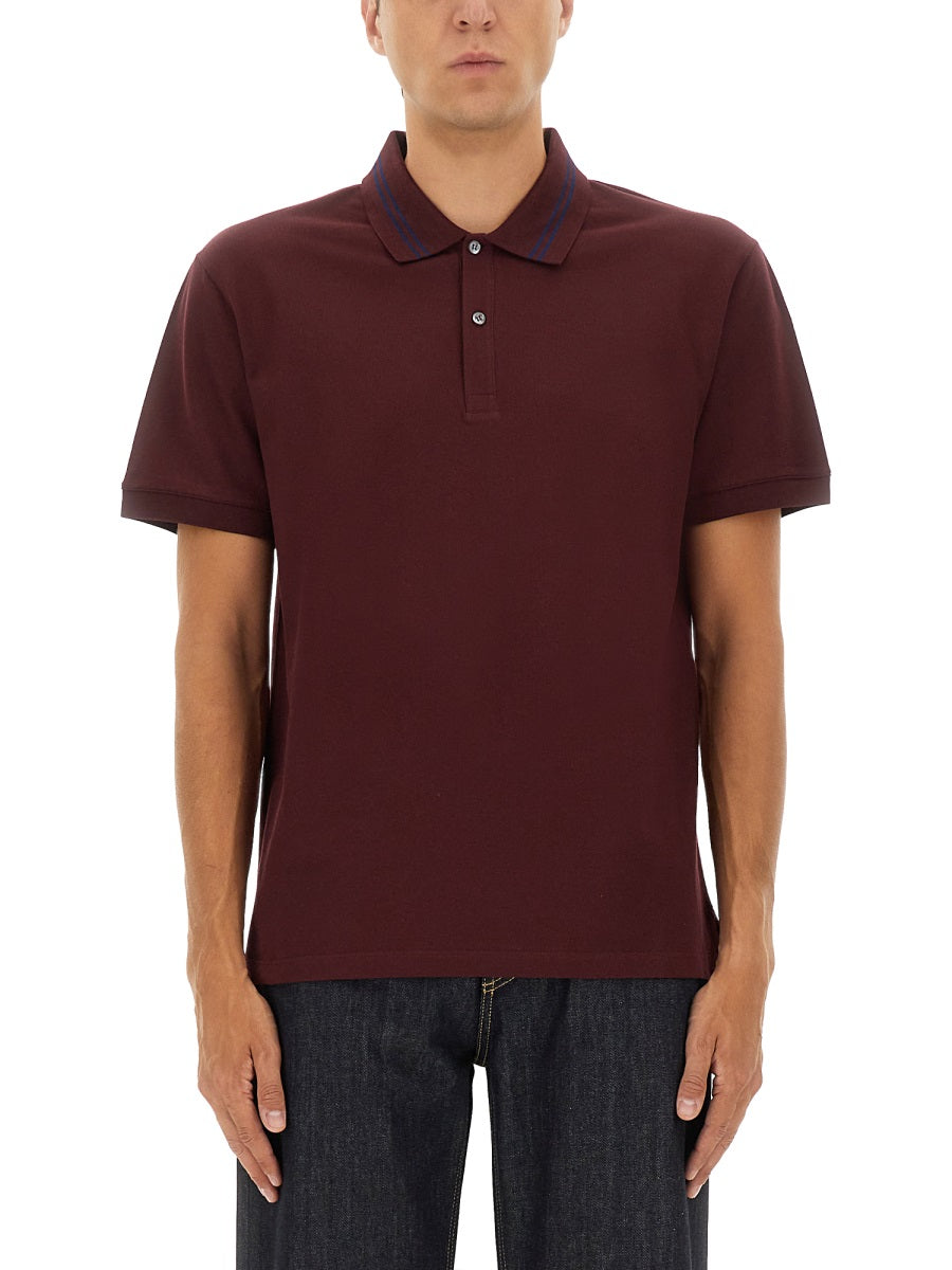 Polo Shirt With Logo On The Collar Bordeaux Cotton