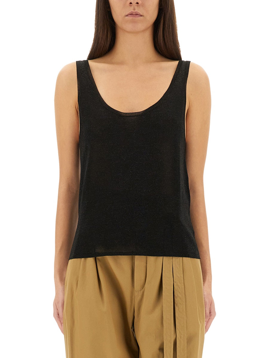 Lurex Knit Tank Top Black Viscose Polyester