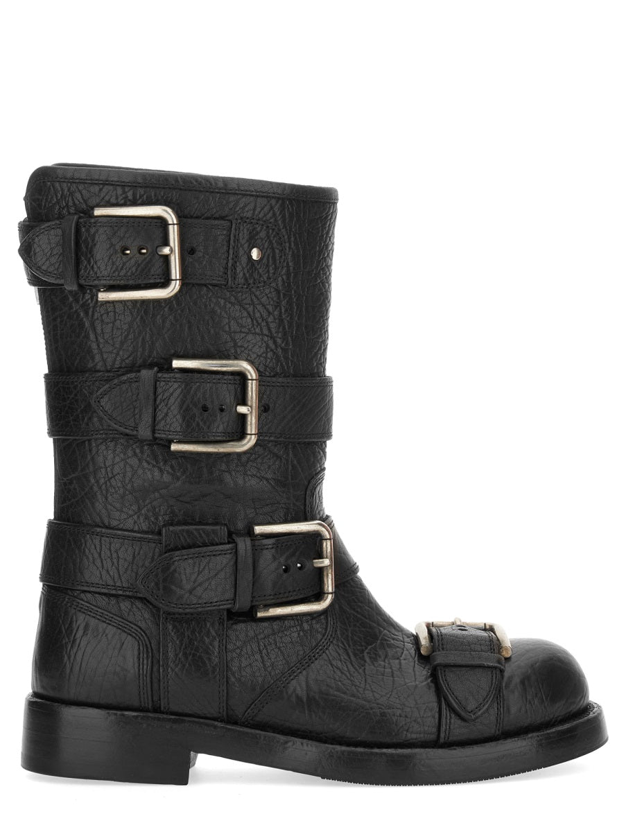 Leather Boot With Buckles Black