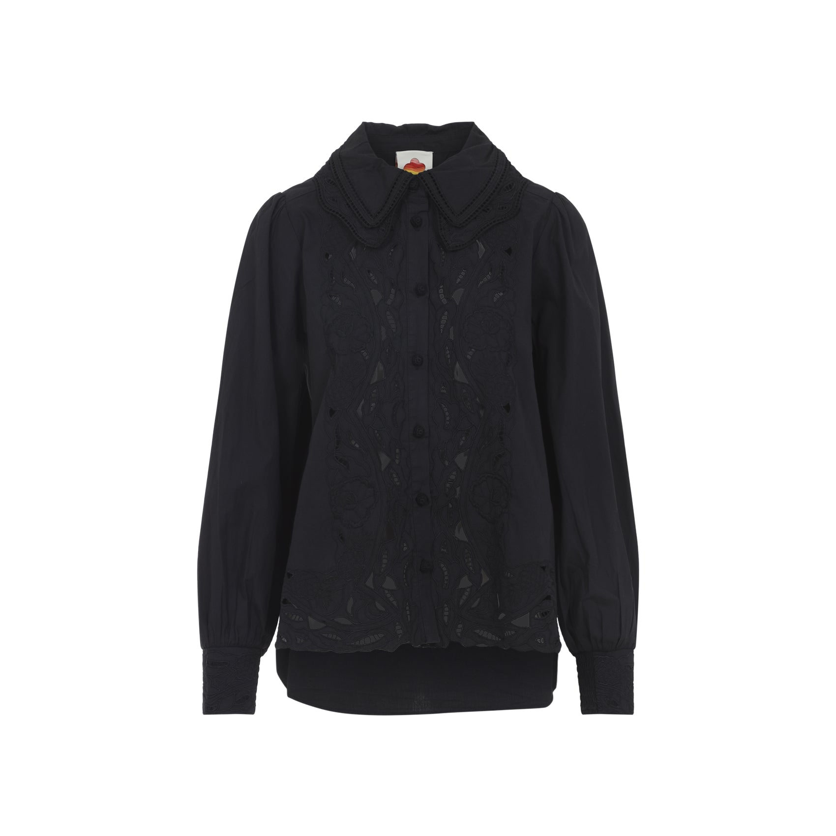 Ebroidered Long Sleeve Shirt Black Cotton
