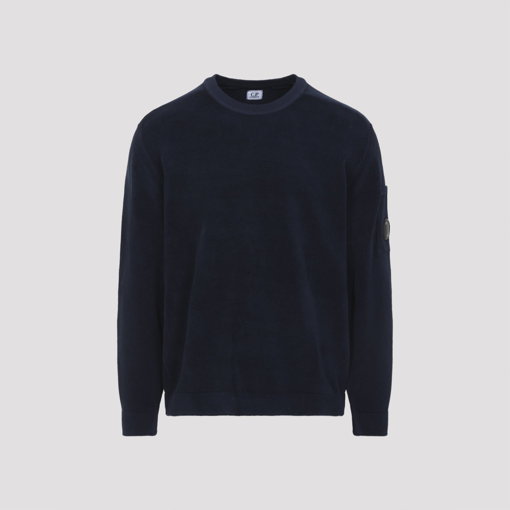 Crewneck Lens Pullover Blue Cotton Sweater