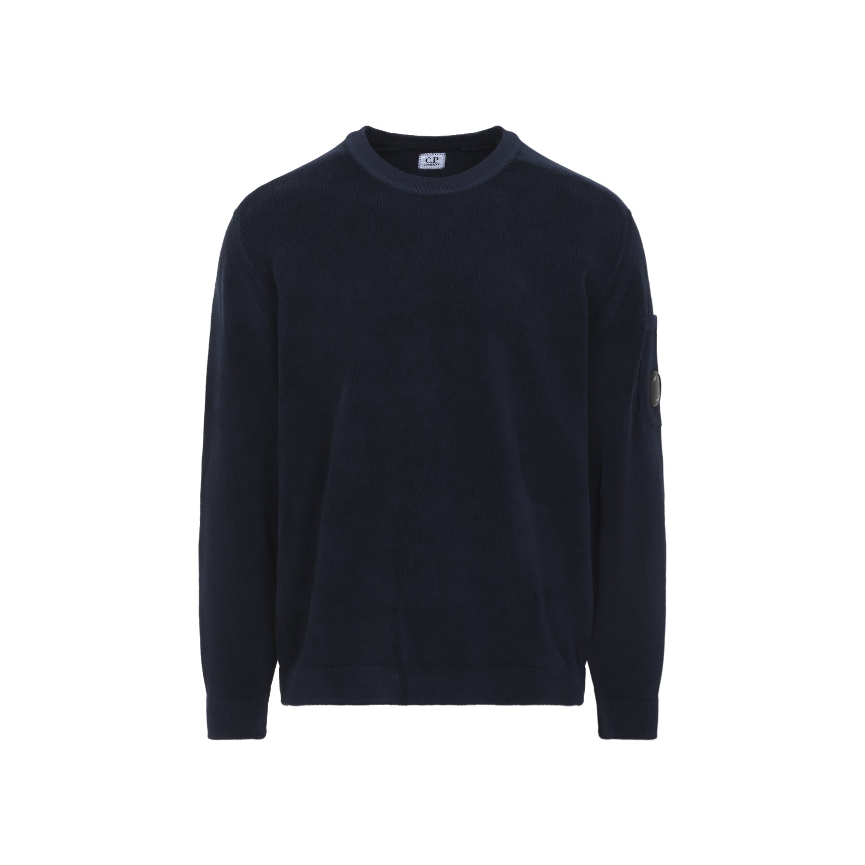Crewneck Lens Pullover Blue Cotton Sweater