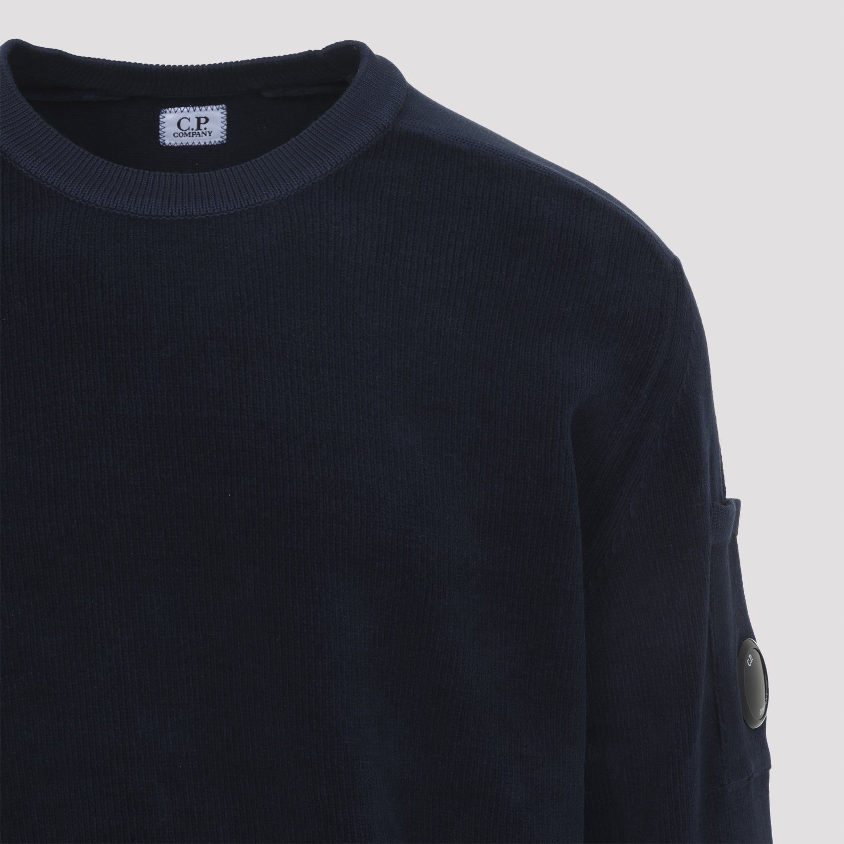 Crewneck Lens Pullover Blue Cotton Sweater