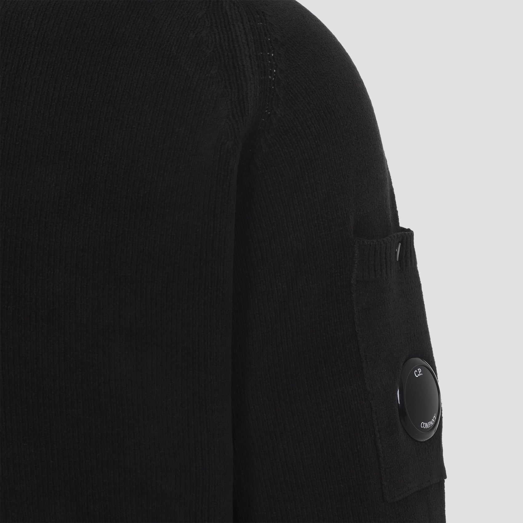 C.p. Company Crewneck Lens Pullover Black Cotton Sweater