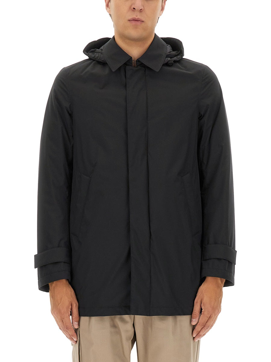 Two-Layer Windstopper Long Parka Black Polyester Jacket