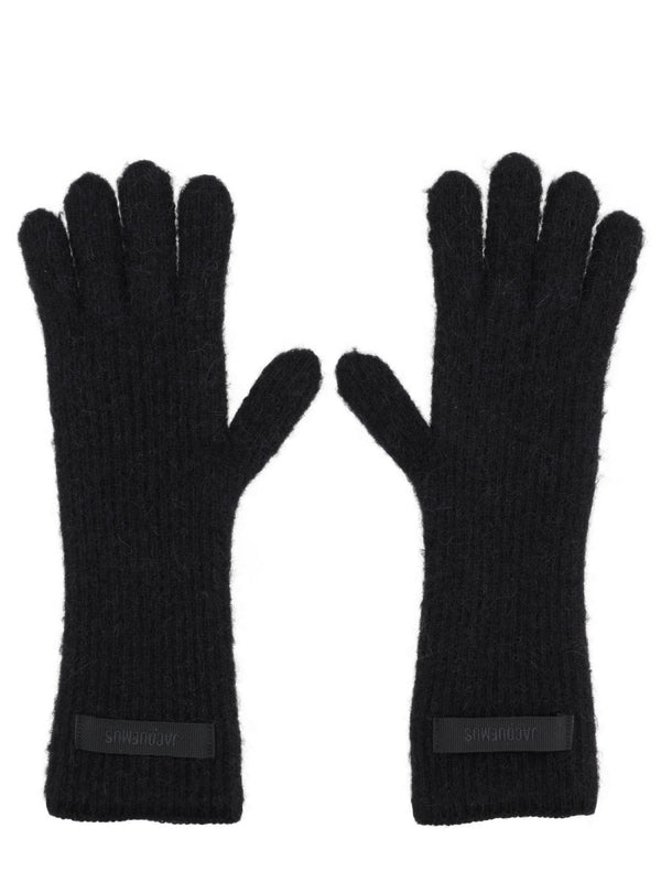 Gloves With Logo Black Alpaca Wool