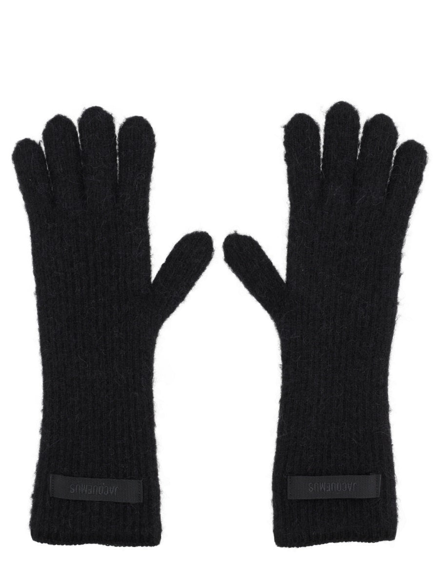 Gloves With Logo Black Alpaca Wool