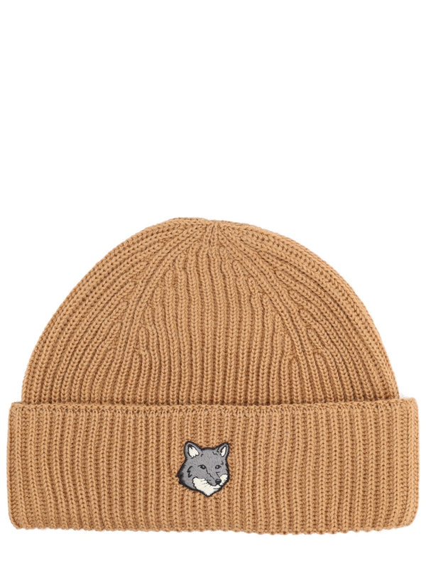 Beanie With Fox Patch Brown Wool Hat