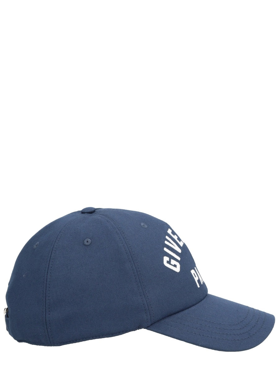 Baseball Cap With Embroidered Logo Blue Cotton Hat