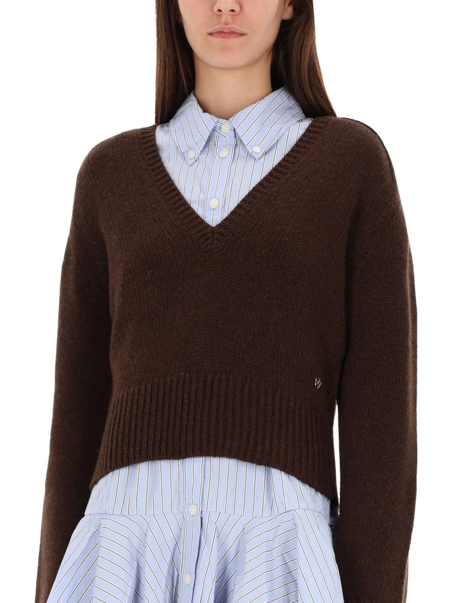 V-Neck Sweater Brown Wool Yak Jumpers