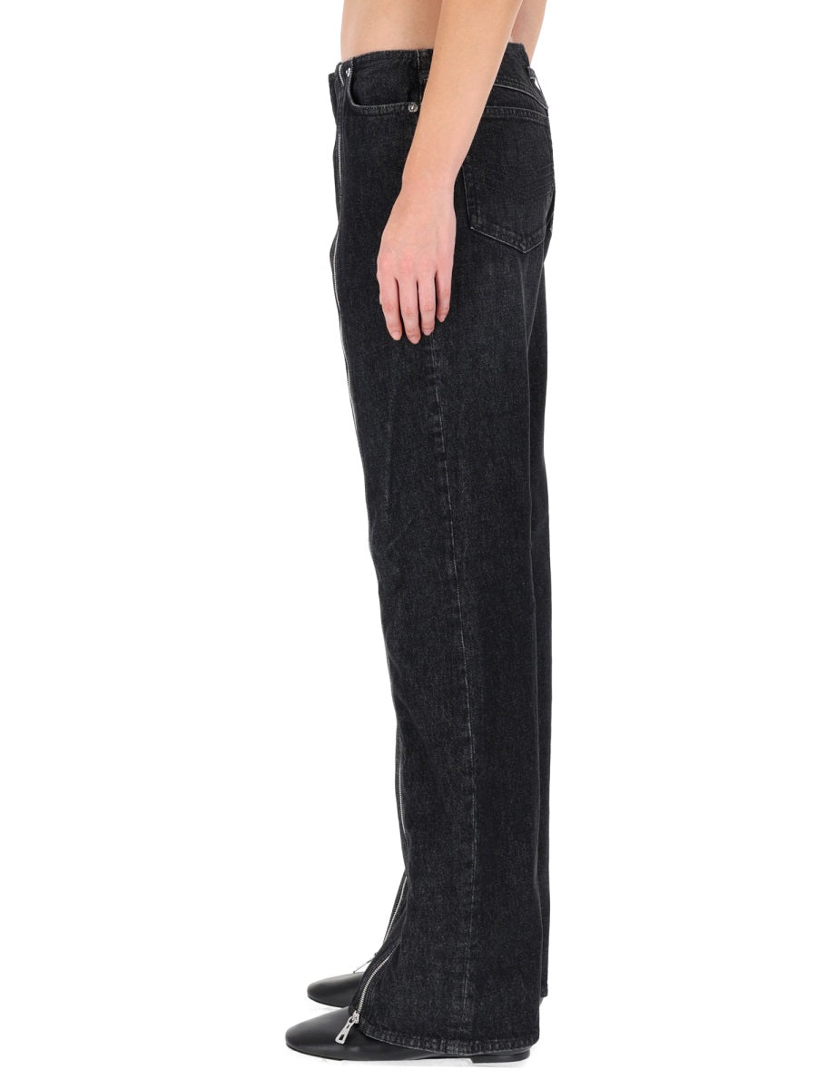Double Zipper Pants Black Cotton Jean