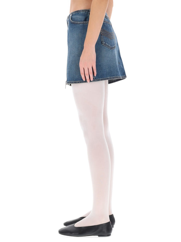 Miniskirt With Double Zipper Denim Cotton Skirt