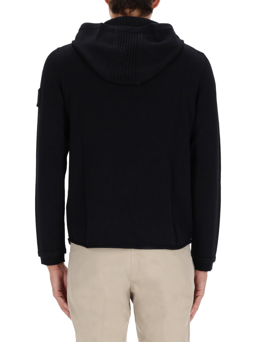 Hooded Shirt Black Virgin Wool Jumpers