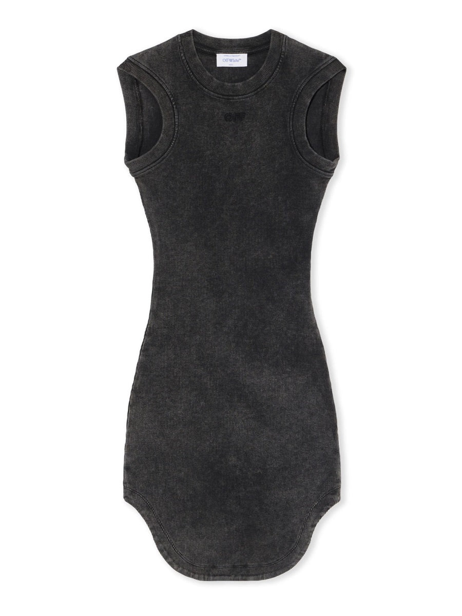 Mini Dress Off Stamp Grey Cotton