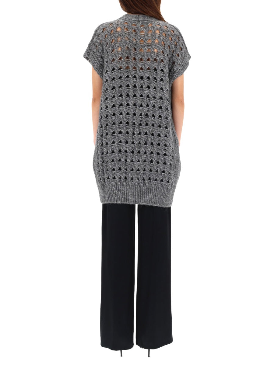 Vest With Perforated Workmanship Grey Alpaca Waistcoats & Gilets