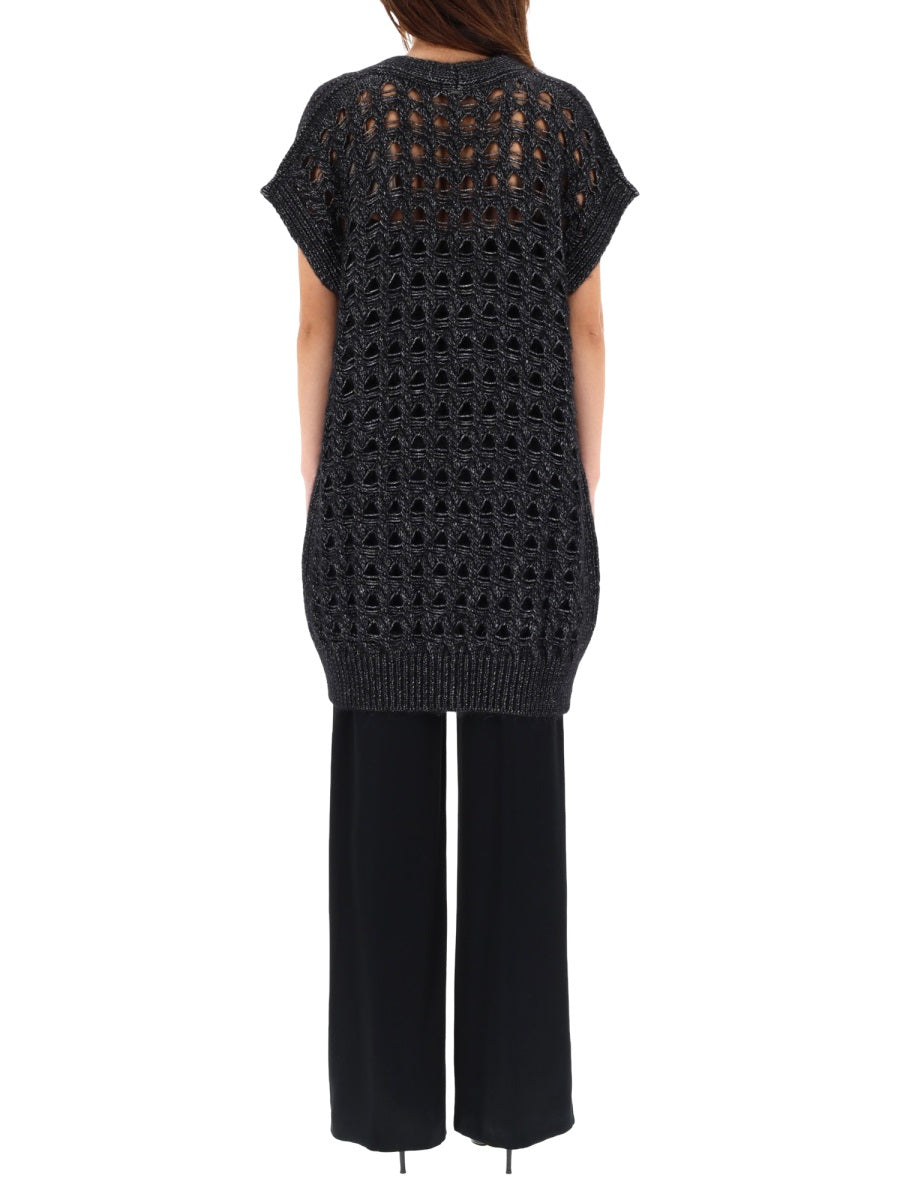 Black Vest With Perforated Workmanship Alpaca Waistcoats & Gilets
