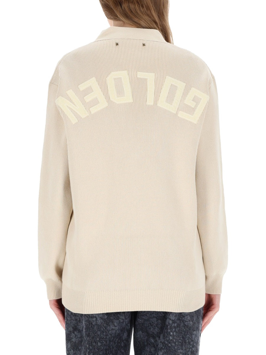 Cardigan With Logo Beige Cotton ; Polyamide Spandex Jumpers