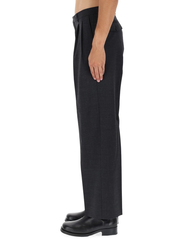 Wide Pleated Pants Grey Polyester Trousers