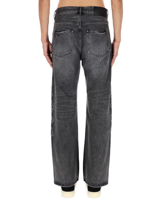 Pants With Traced Gothic Wordmark Black Cotton Jean