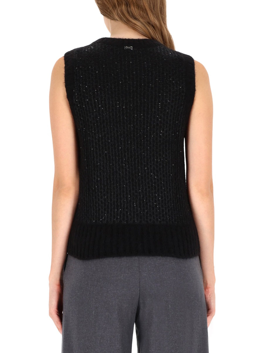 Metallic Effect Sequined Vest Black Alpaca Waistcoats & Gilets