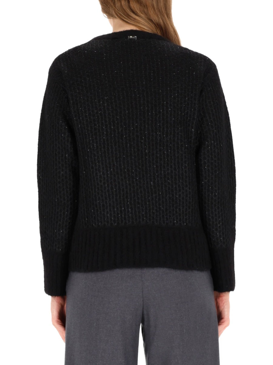 Metallic Effect Sequin Jersey Black Alpaca Jumpers