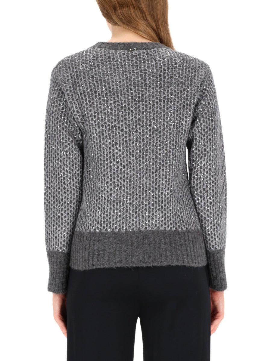 Metallic Effect Sequin Jersey Grey Alpaca Jumpers