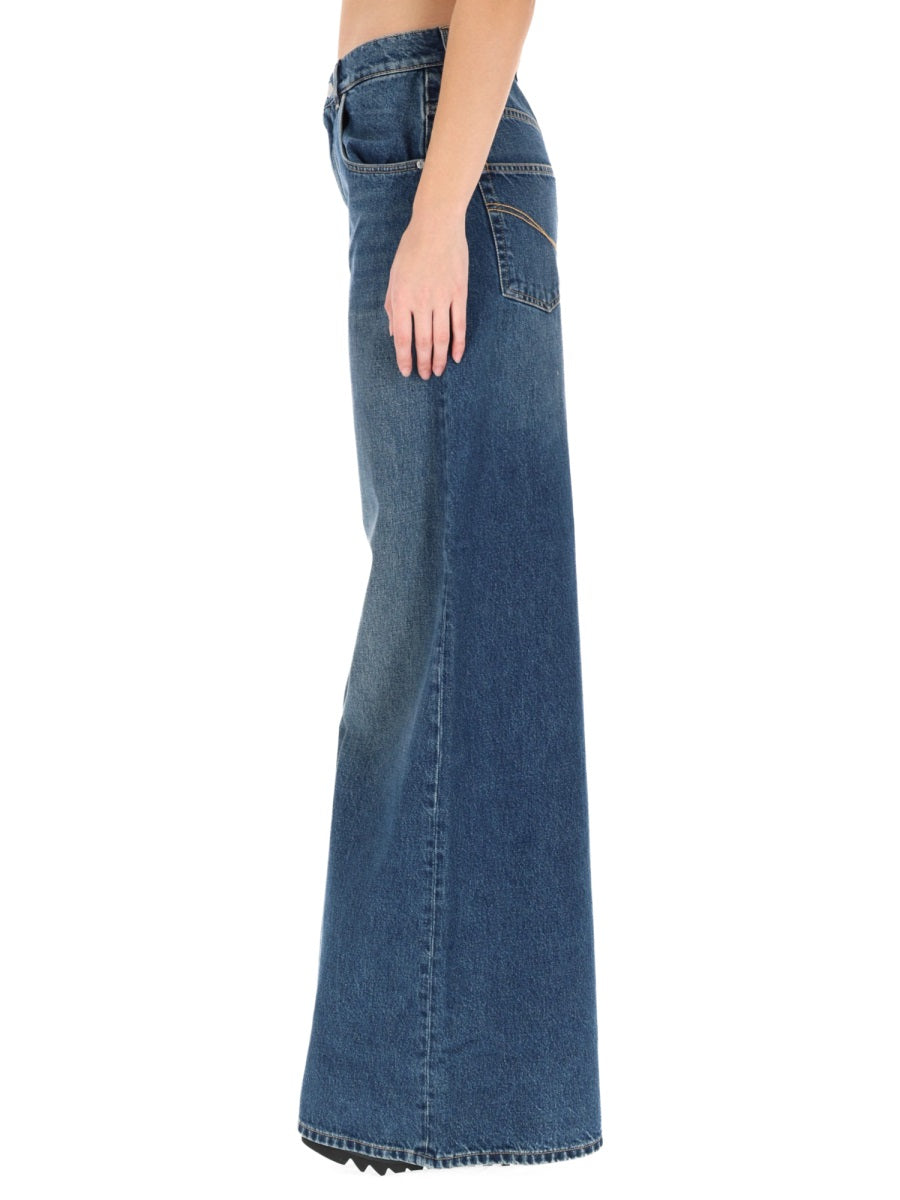 High Waist Jeans Blue Cotton