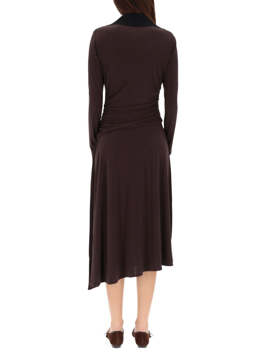 Asymmetrical Midi Dress Brown Viscose