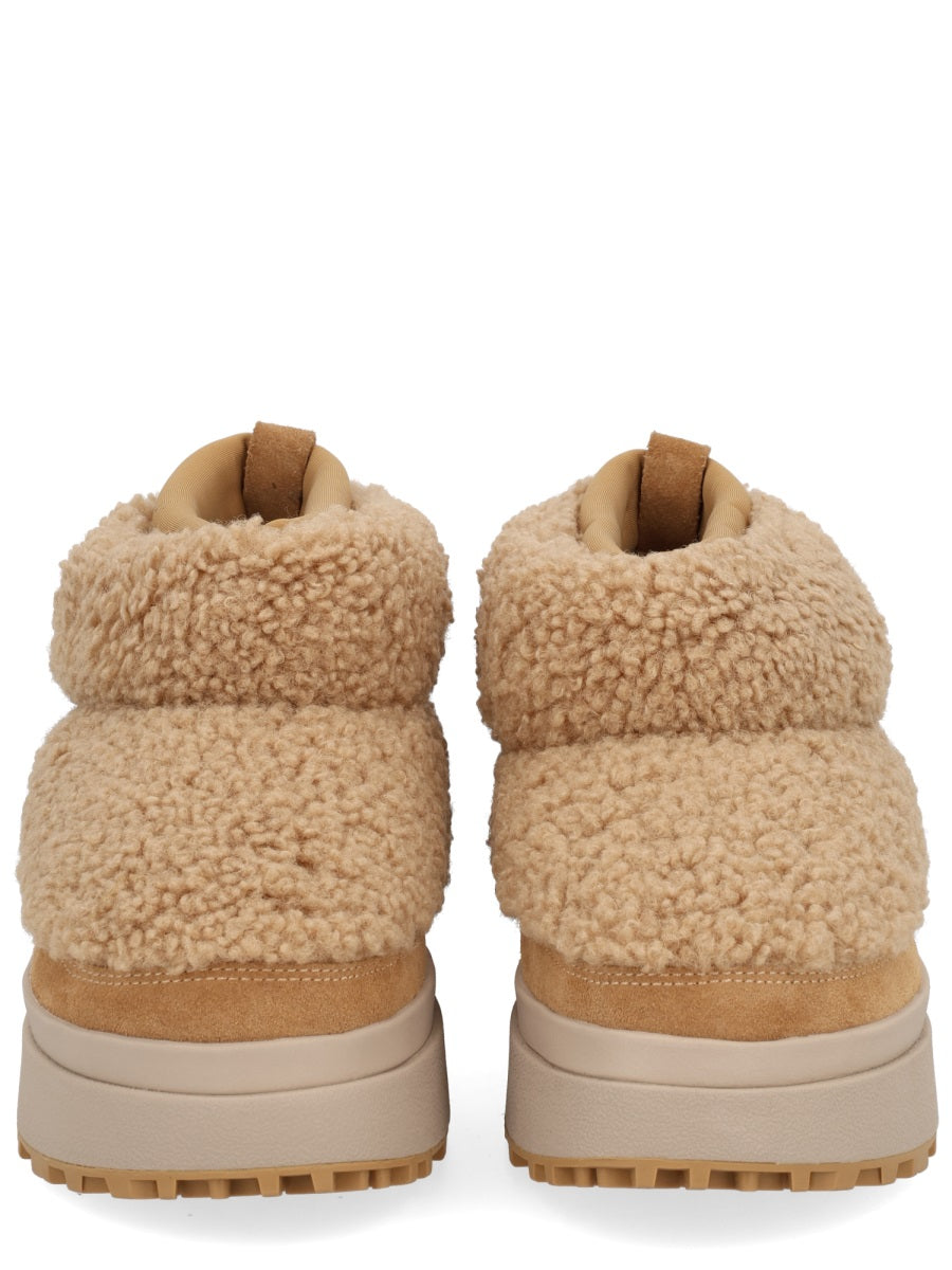Beige Leather And Fabric Boots