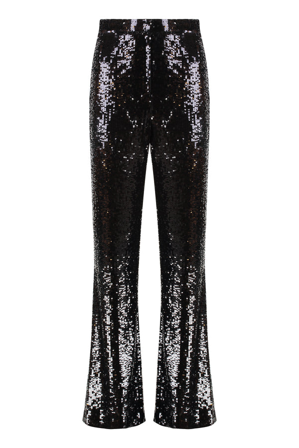 Sequined Wide-Leg Trousers Black Viscose