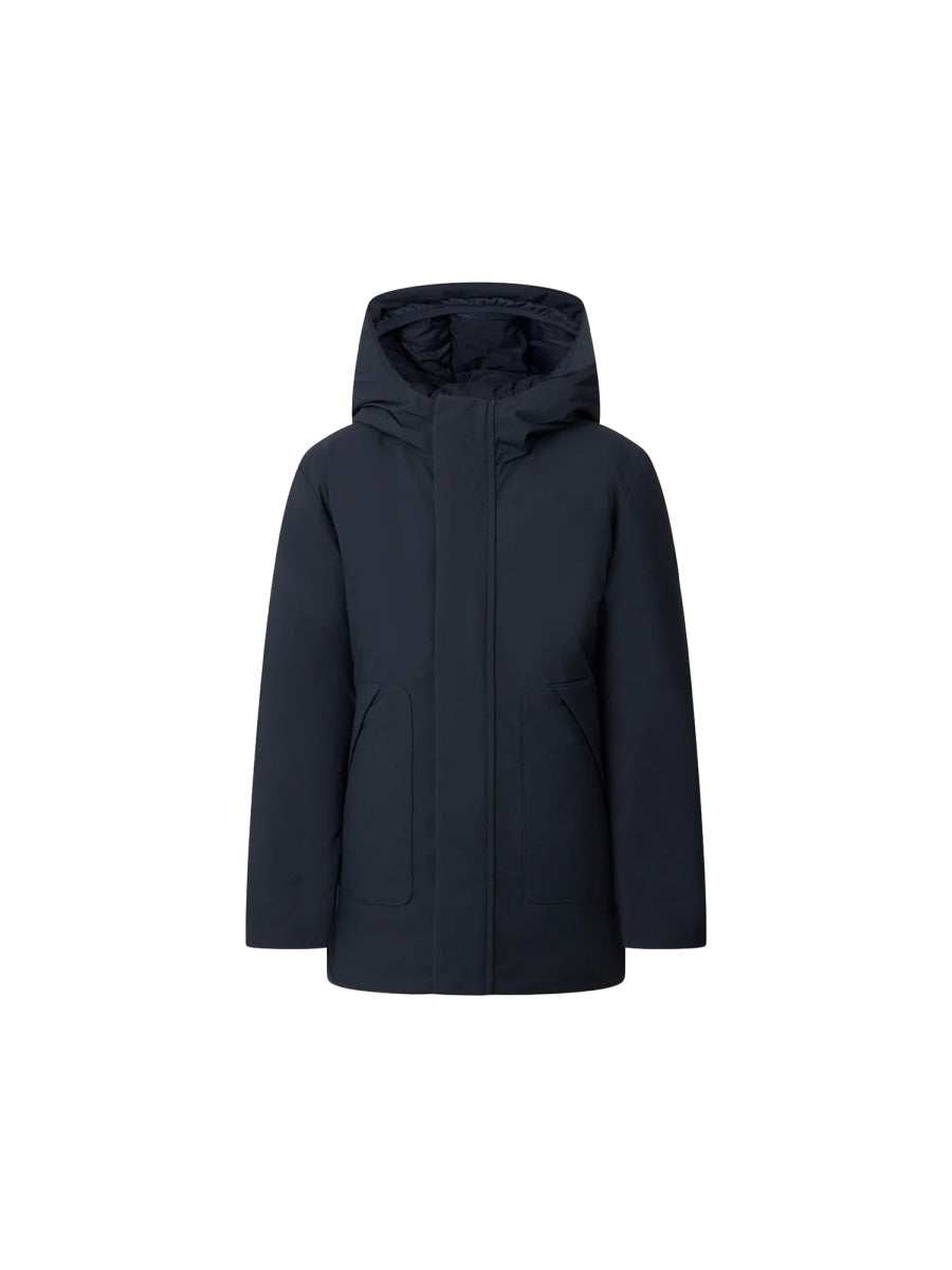 Hooded Jacket Blue Polyester Trench & Raincoats