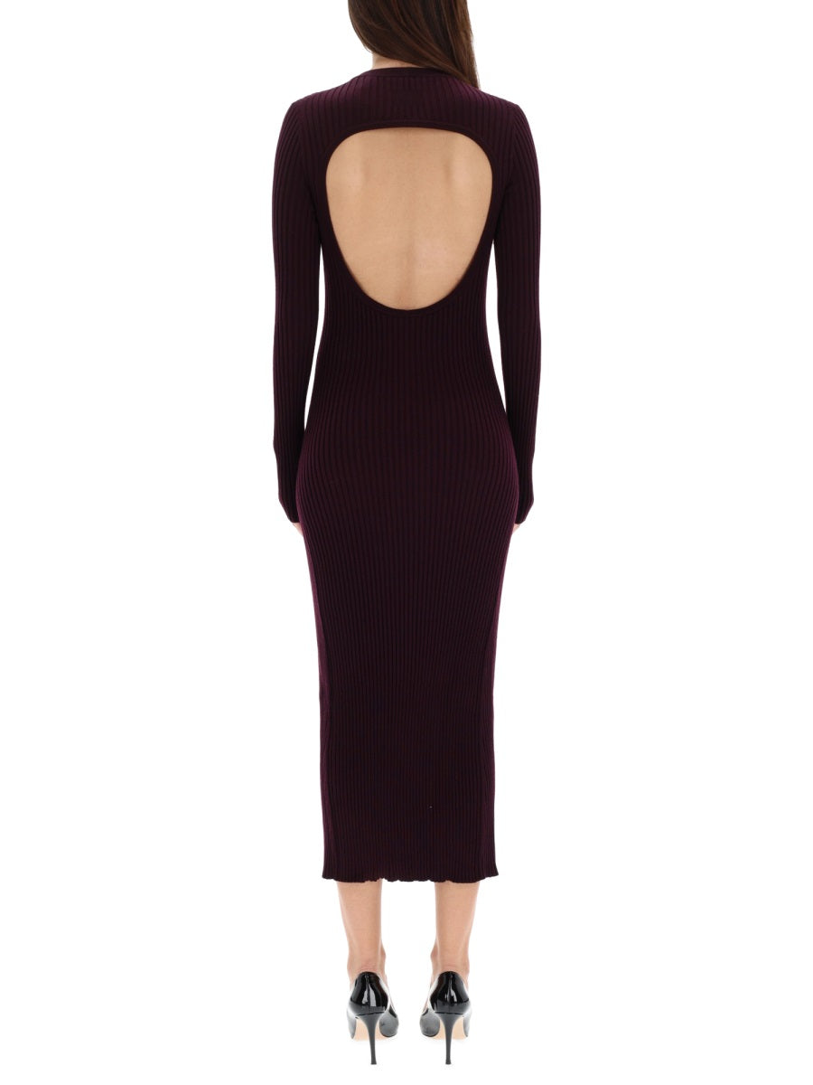 Elegant Dress With Back Slit Purple Wool