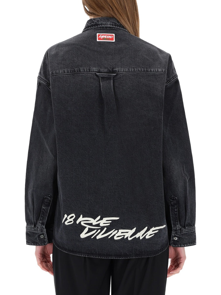 Workwear Shirt With Kenzo X Futura 2000 Embroidery Black Cotton