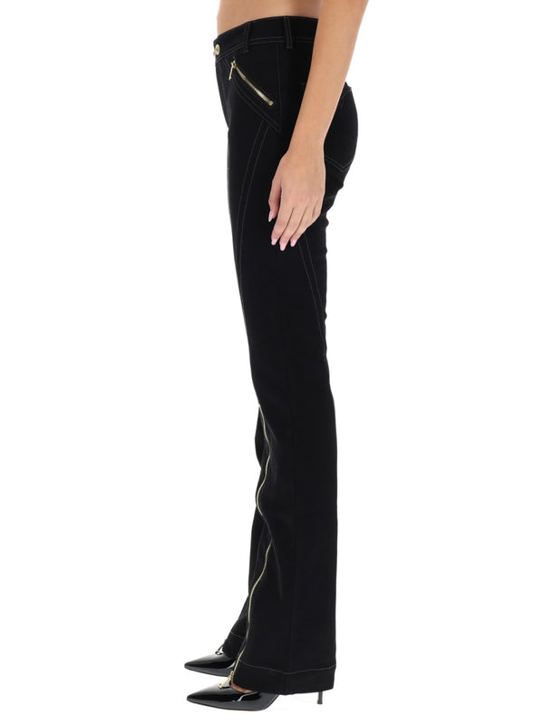 Pants With Zipper Detail Black Cotton Trousers